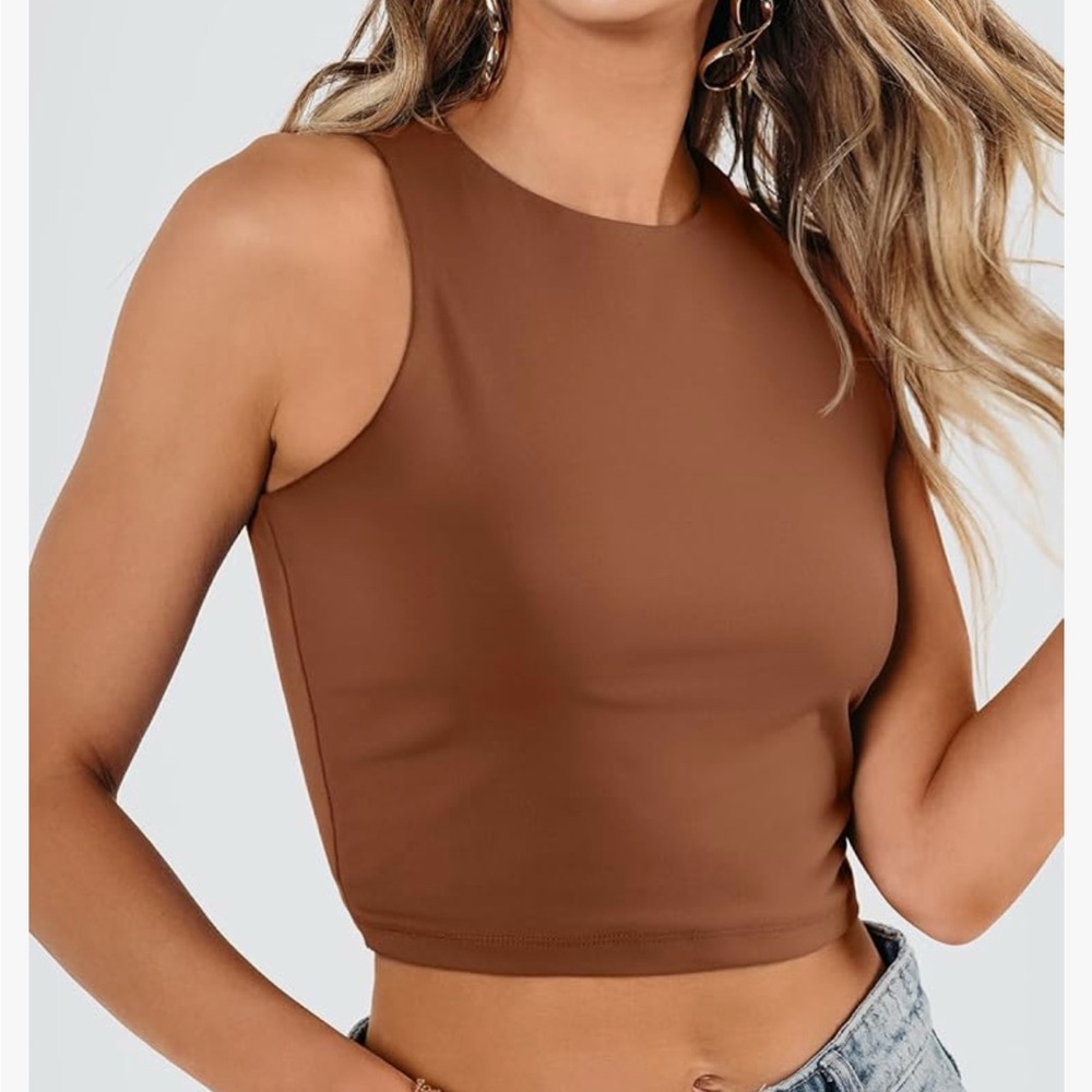 Amazon Brown Fitted Sleeveless Crop Tank Top